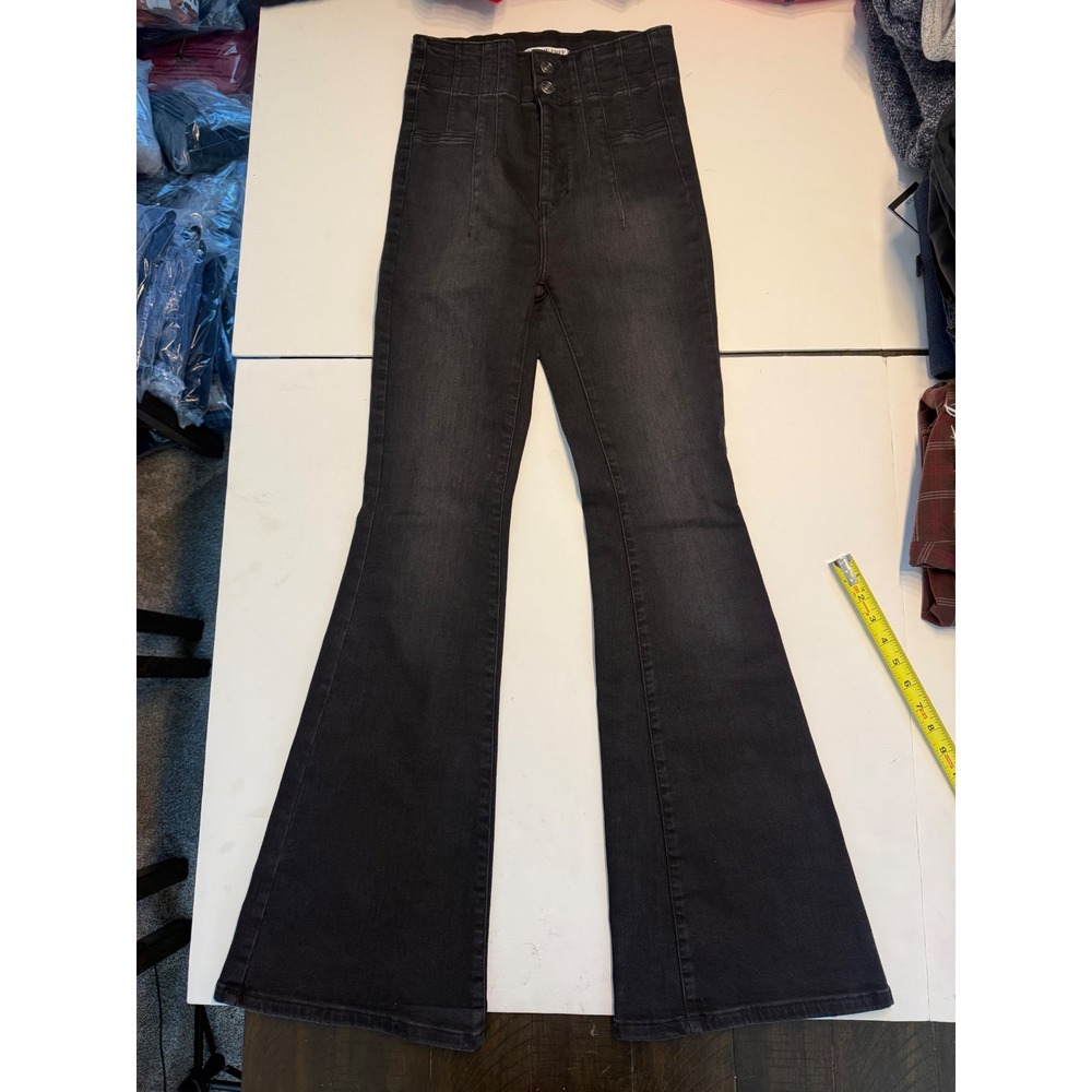 Free People We The Free High Rise Flare Jeans Faded Black Size 26 Wide Leg Seam